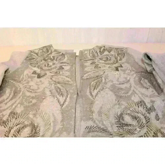 Chico's Gray Metalic Beaded Sequin Long Sleeve Woman's Cartigan US Size 10 - Picture 13 of 16